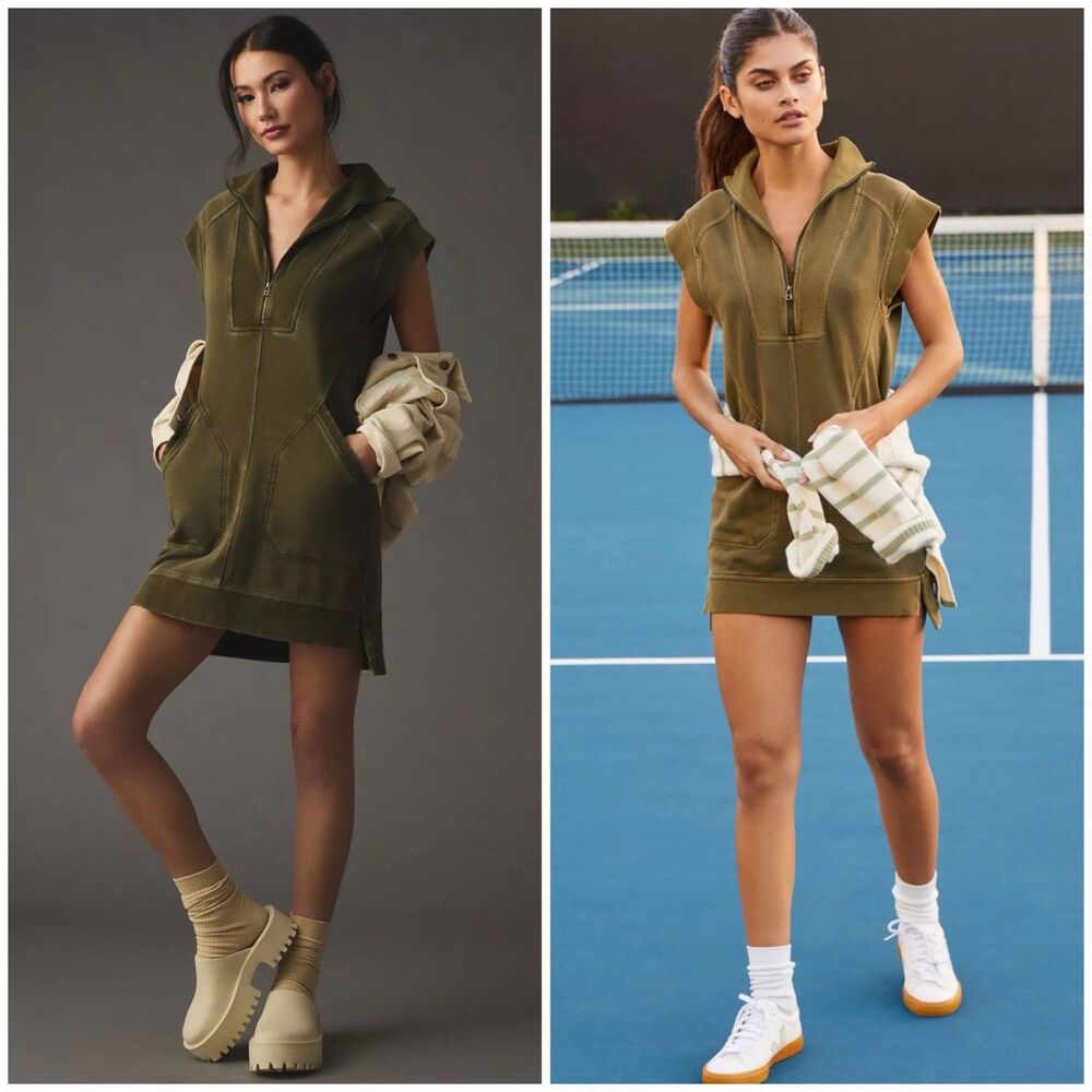 Anthropologie Daily Practice Meru Mini Dress Size M Zip-Up Granola Athleisure